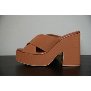 Womens Platform Heels Mule Sandals Criss Cross Open Toe Stacked Heel Brown